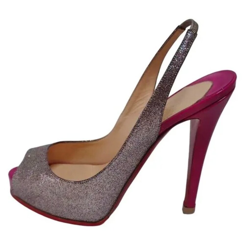 Christian Louboutin Glitter Slingback Peep Toe Heels Pink Stiletto, 36 - Picture 3 of 7